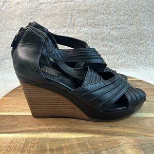 Cole Haan Black Leather Wedge Sandals | High Heel Peep Toe Women’s size 9B